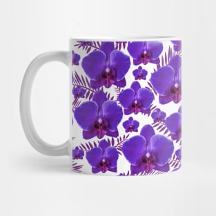 Purple Orchids Pattern on White Background Mug